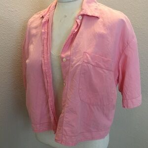 GAP pink linen cropped boxy top
